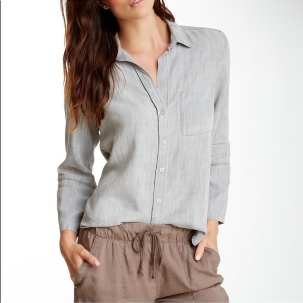 EUC Splendid Women’s button-down Chambray Oxford Long-Sleeve Shirt -M, blue/gray